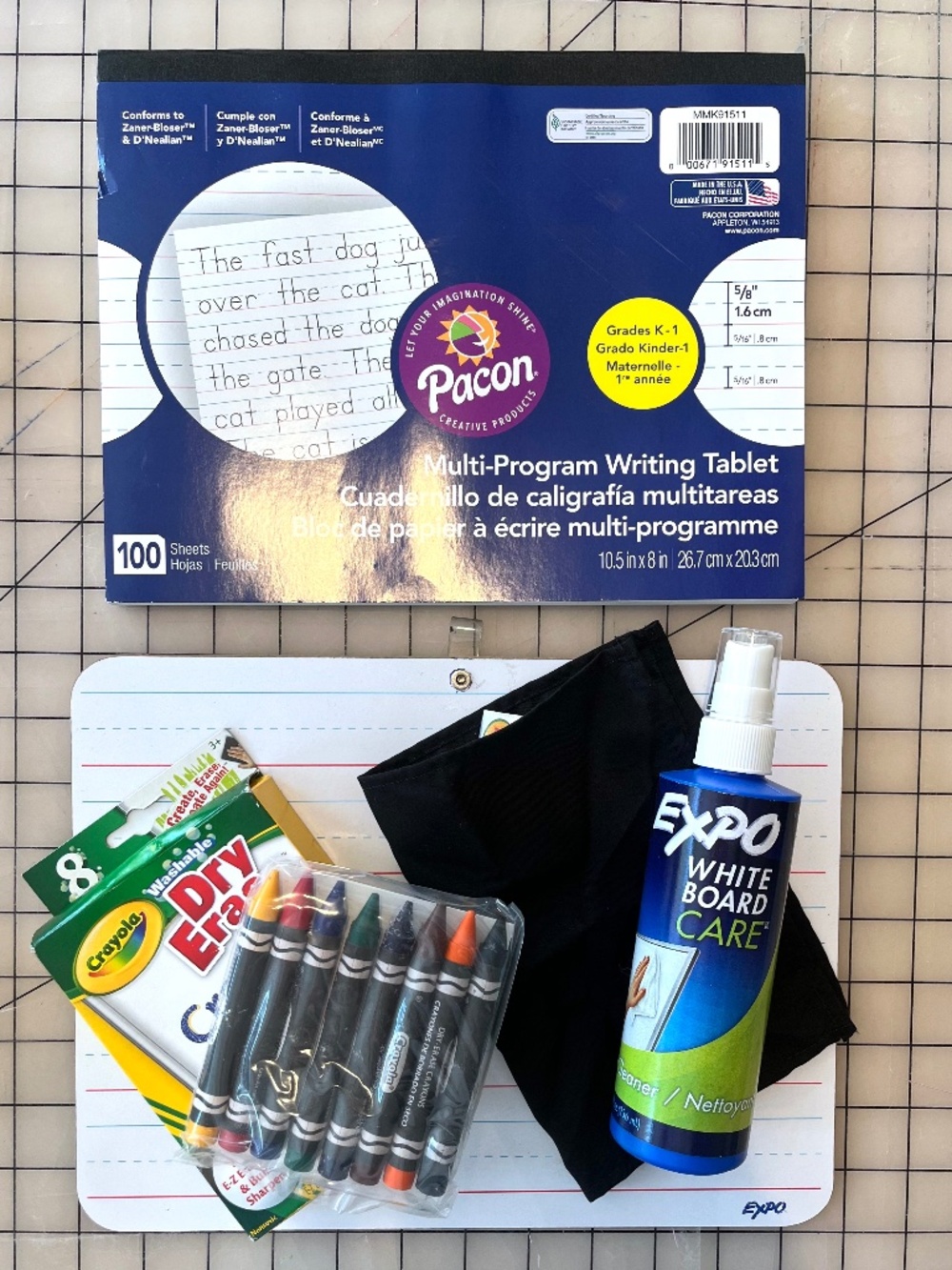 Back to School Bundle-White board and erasable crayons and cleaner